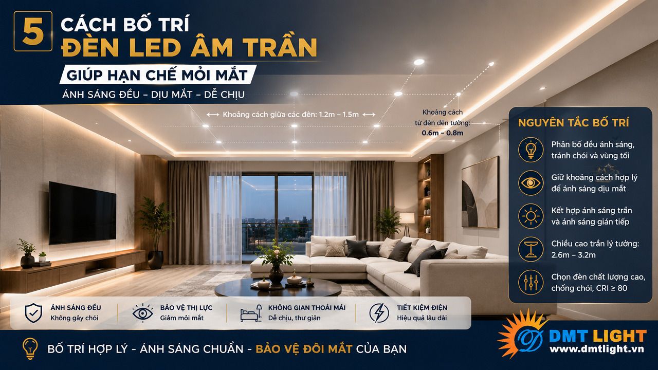 Bố trí đèn LED với khoảng cách lắp đặt hợp lý