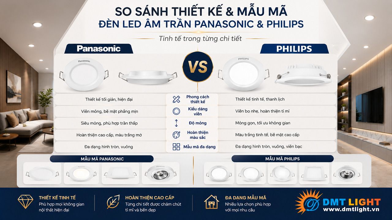 Đèn LED âm trần Philips có ưu thế hơn về thiết kế và mẫu mã