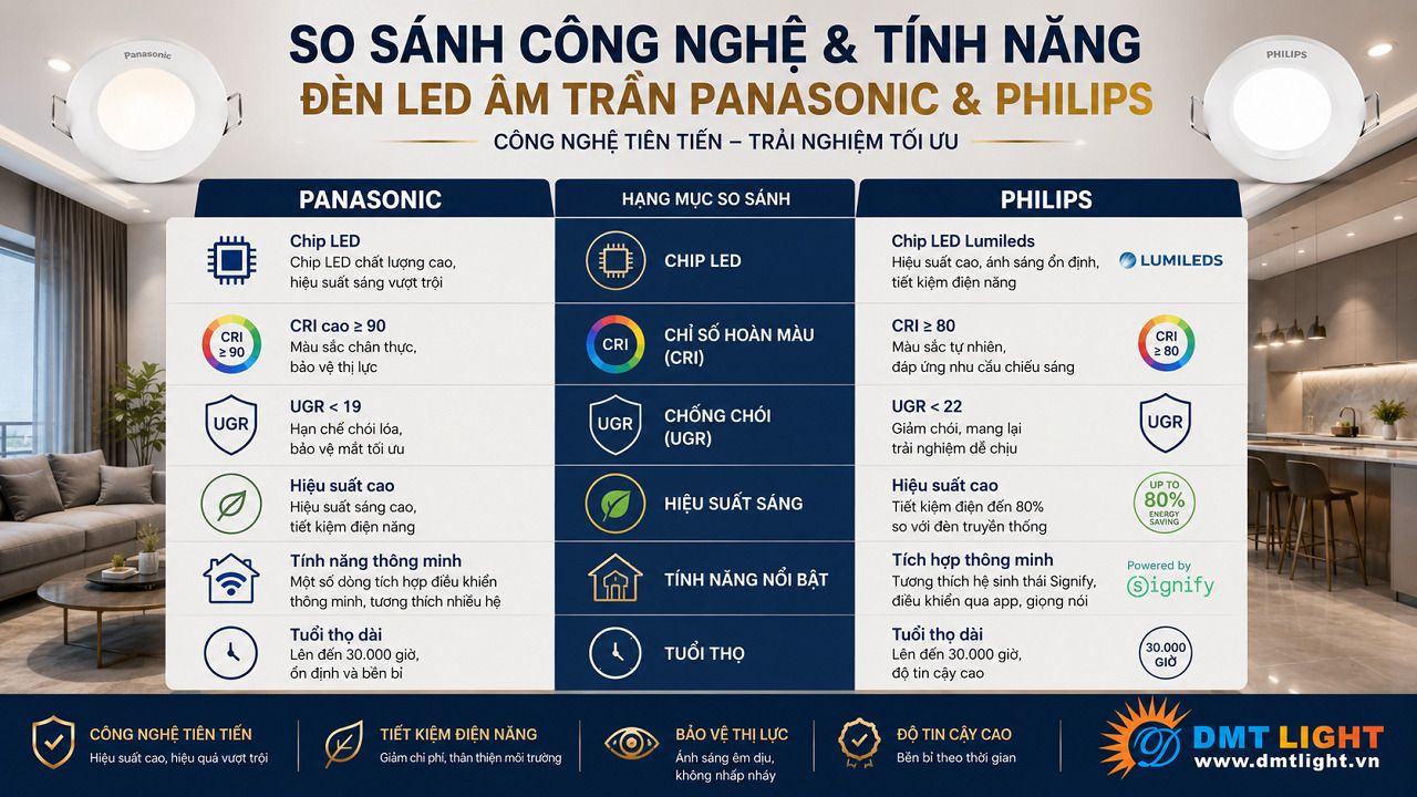 Đèn LED âm trần Philips tích hợp nhiều công nghệ hiện đại