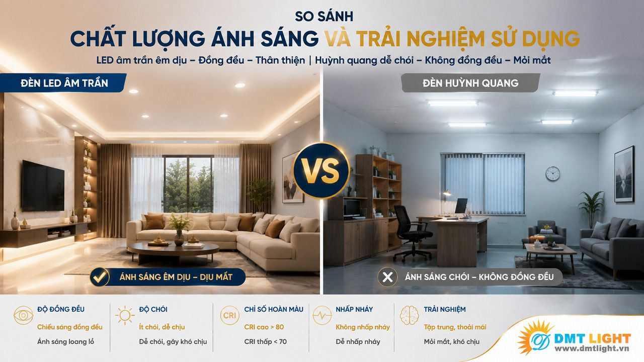 Đèn LED âm trần cho chất lượng ánh sáng tốt, chỉ số hoàn màu cao