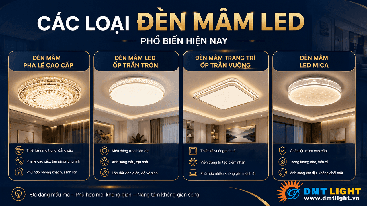 Các loại đèn mâm LED phổ biến hiện nay