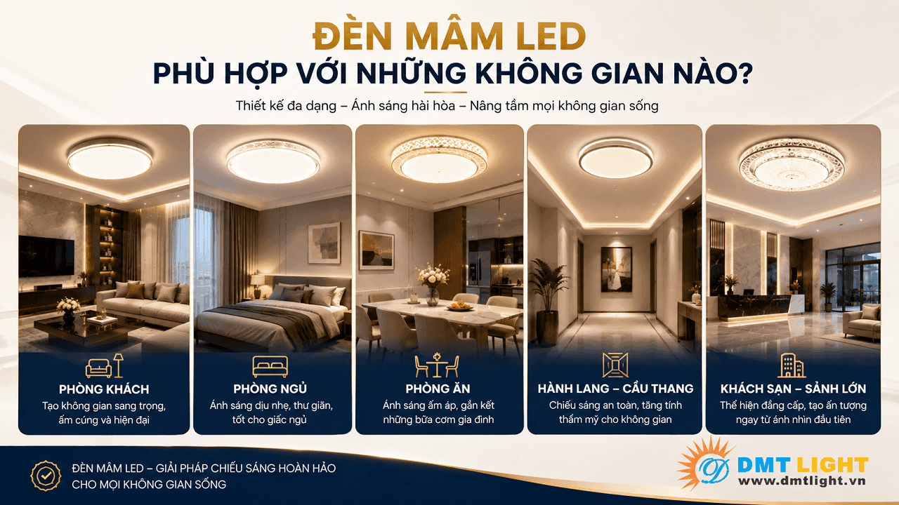 Đèn mâm LED phù hợp với những không gian nào