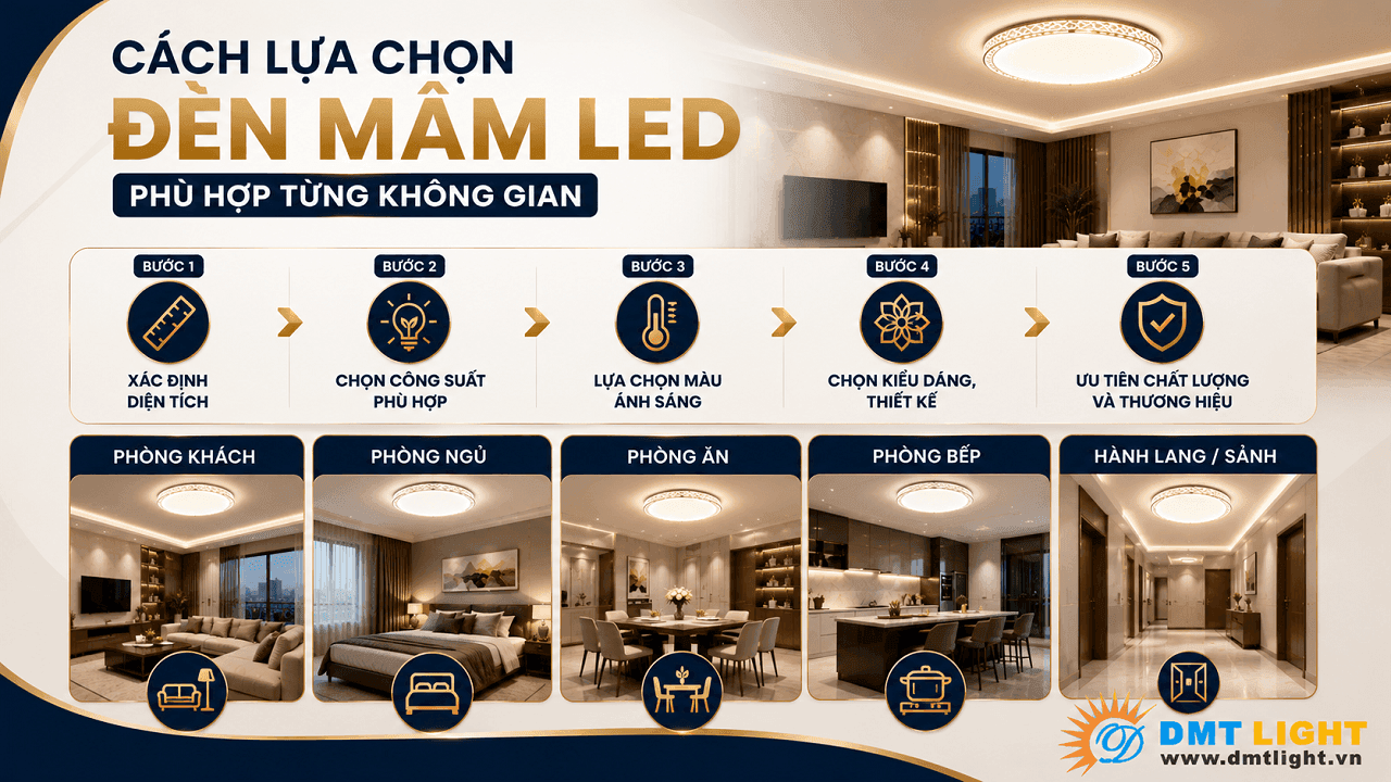 Lựa chọn một chiếc đèn mâm LED đẹp thôi chưa đủ mà nó còn phải phù hợp với tổng thể kiến trúc xung quanh
