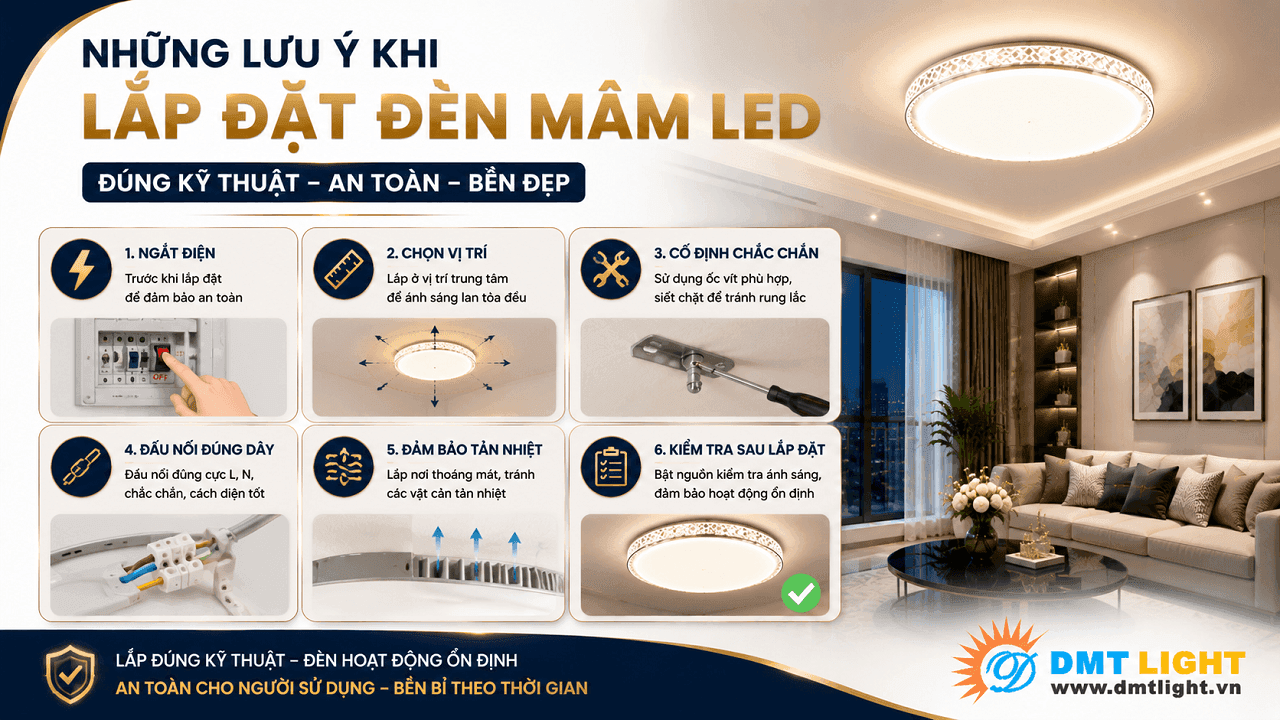 Những lưu ý khi lắp đặt đèn mâm 