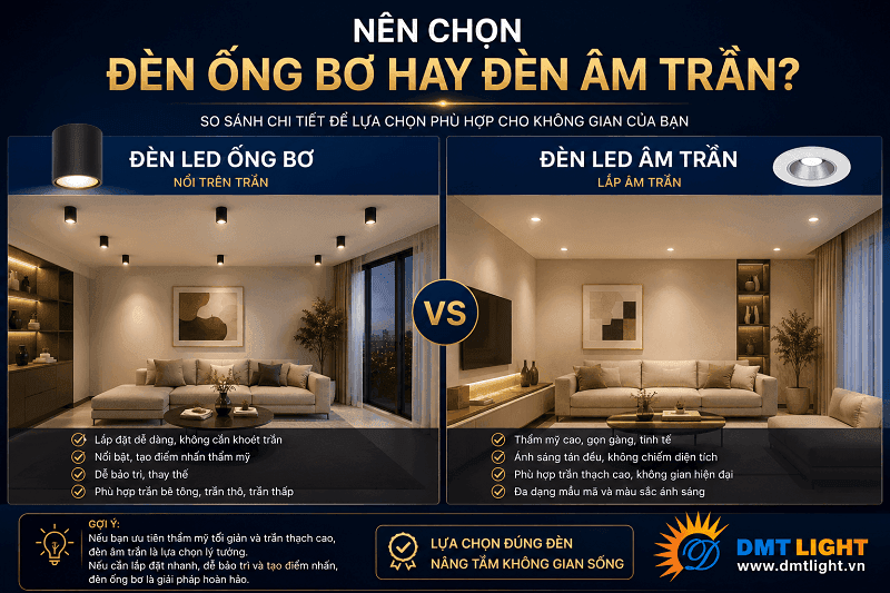 Nên chọn đèn ống bơ hay đèn âm trần?