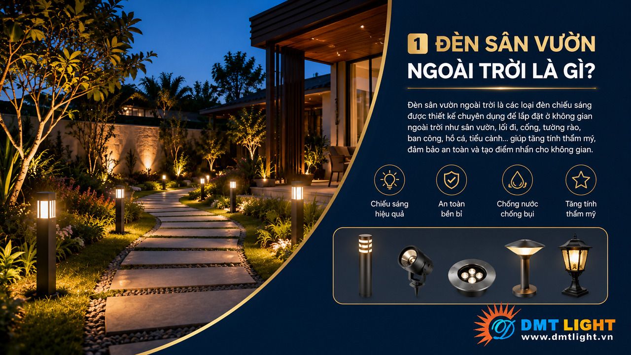 Đèn sân vườn ngoài trời được thiết kế phù hợp cho khu vực ngoại thất