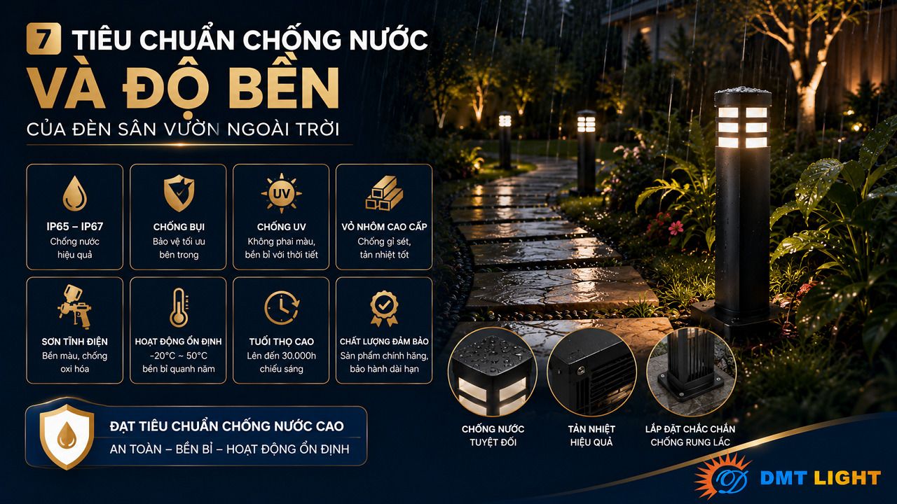 Tiêu chuẩn của đèn sân vườn phải đạt IP65 trở lên