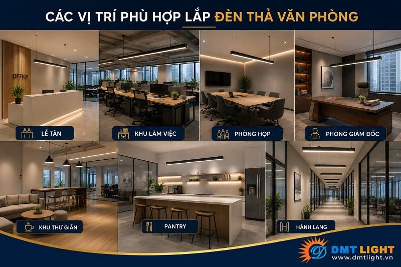 Những vị trí phù hợp để lắp đèn thả văn phòng