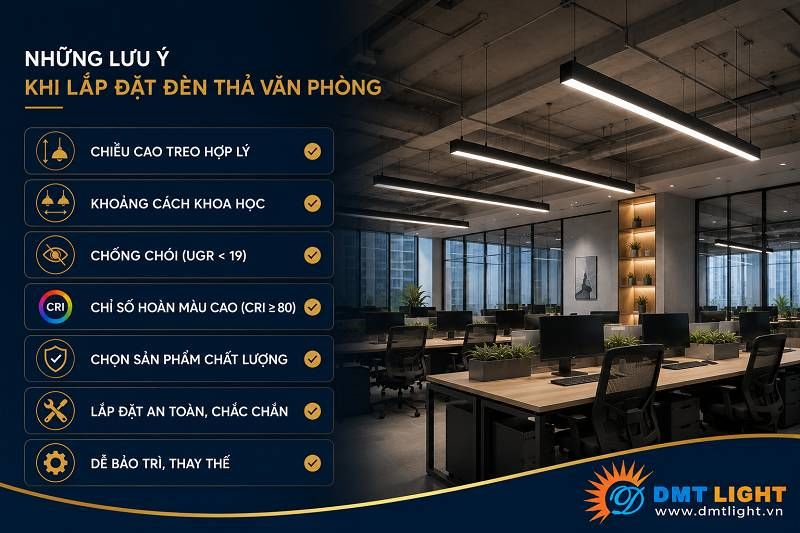 Những lưu ý khi lắp đặt đèn thả văn phòng