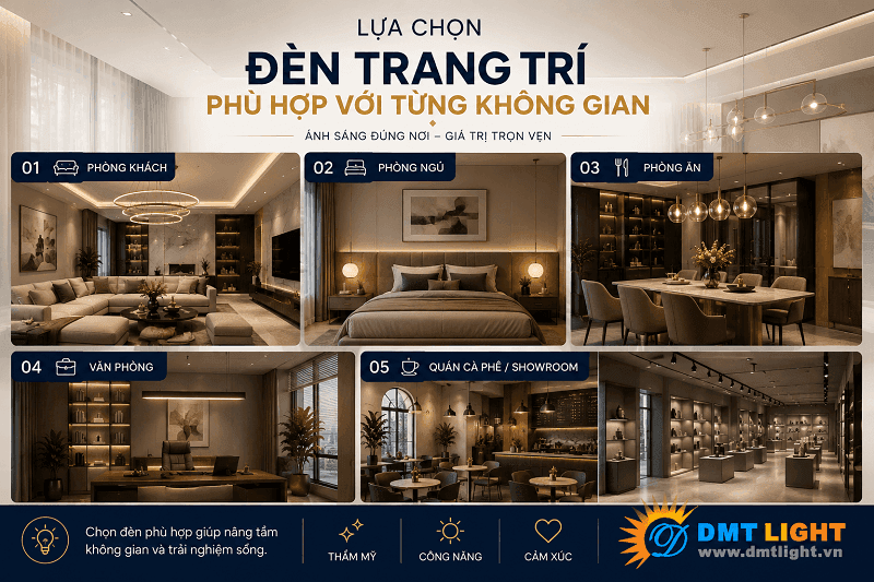 Mỗi không gian rất lý tưởng để lắp đặt đèn chùm hay đèn thả trần