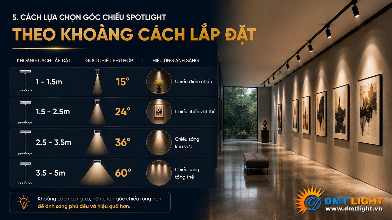 Với không gian có khoảng cách lớn nên kết hợp thêm các loại đèn khác