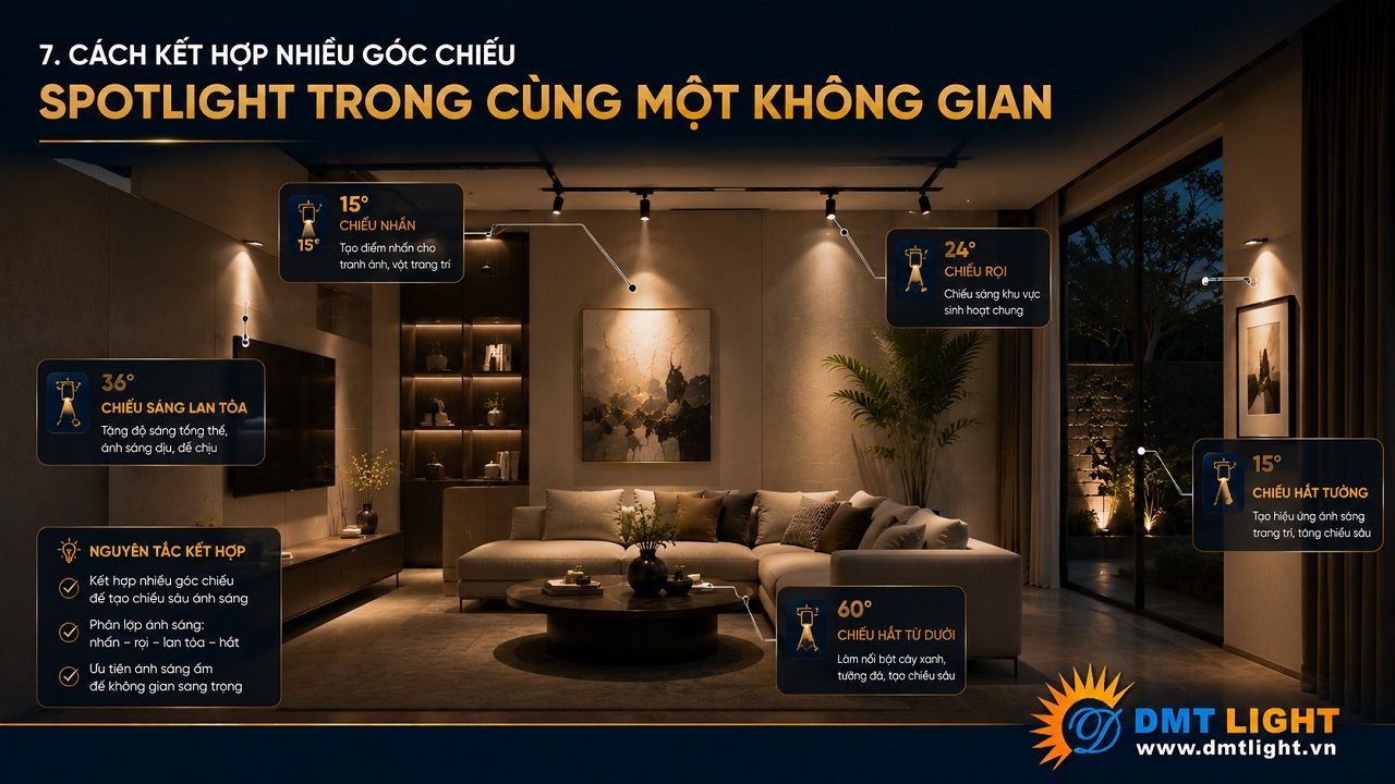 Bạn nên kết hợp nhiều góc chiếu Spotlight trong cùng một không gian