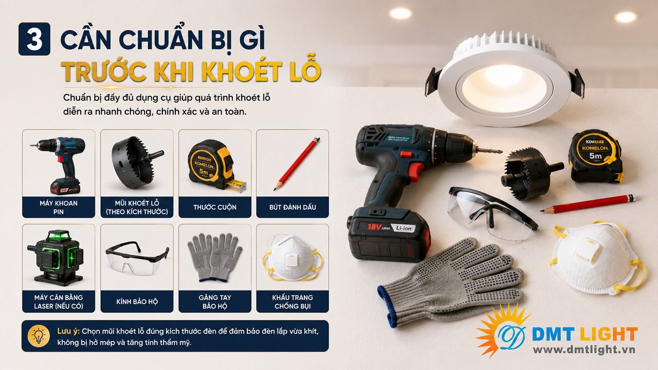 Trước khi khoét lỗ lắp đèn LED âm trần cần đọc kỹ hướng dẫn của nhà sản xuất