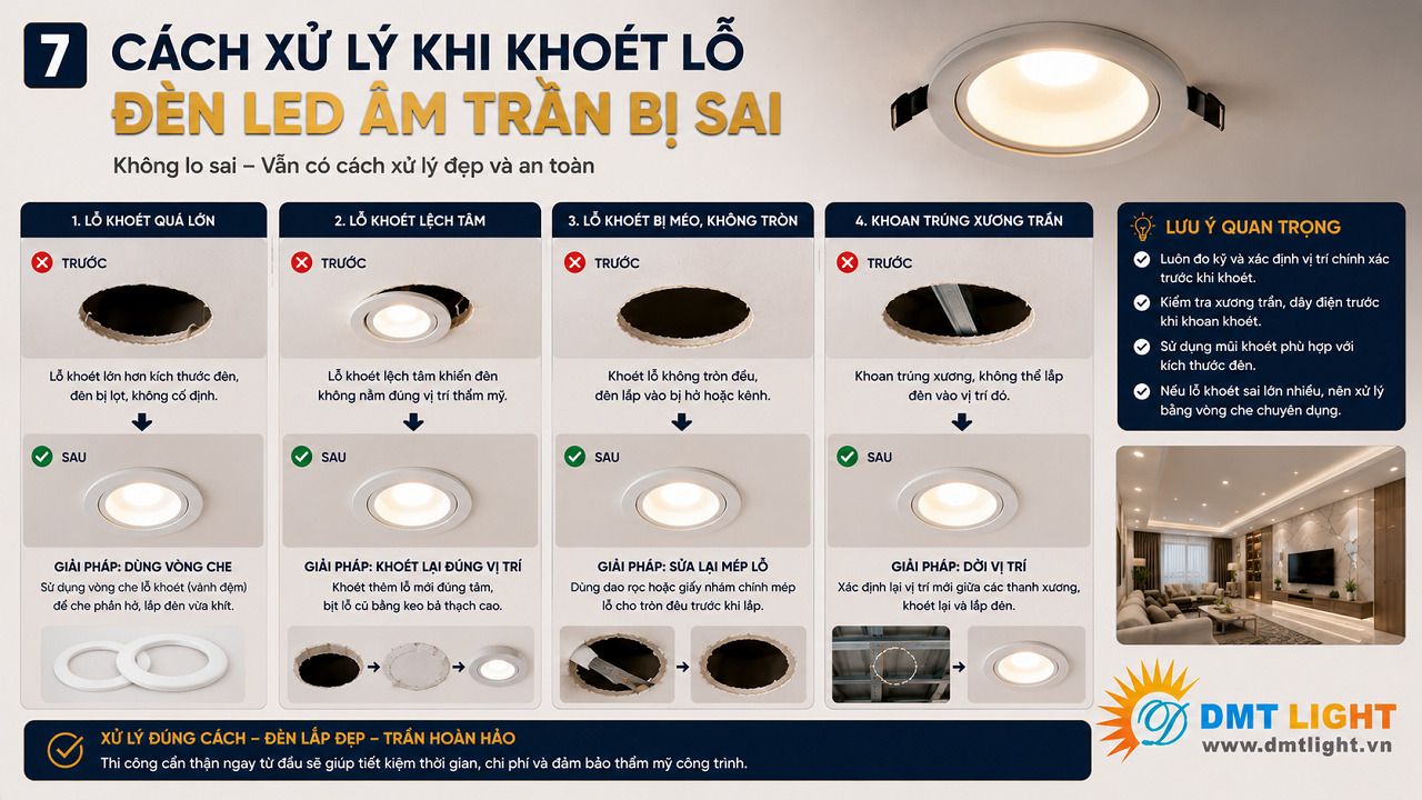 Dừng thi công nếu khoét trúng khung xương trong quá trình khoét lỗ đèn LED âm trần