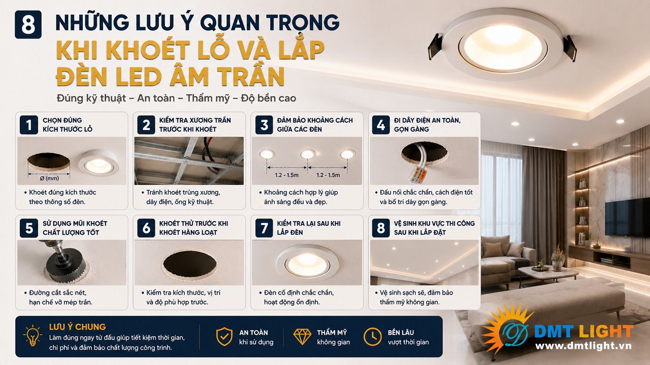 Ưu tiên sử dụng đèn LED chất lượng cao khi khoét lỗ lắp đặt đèn