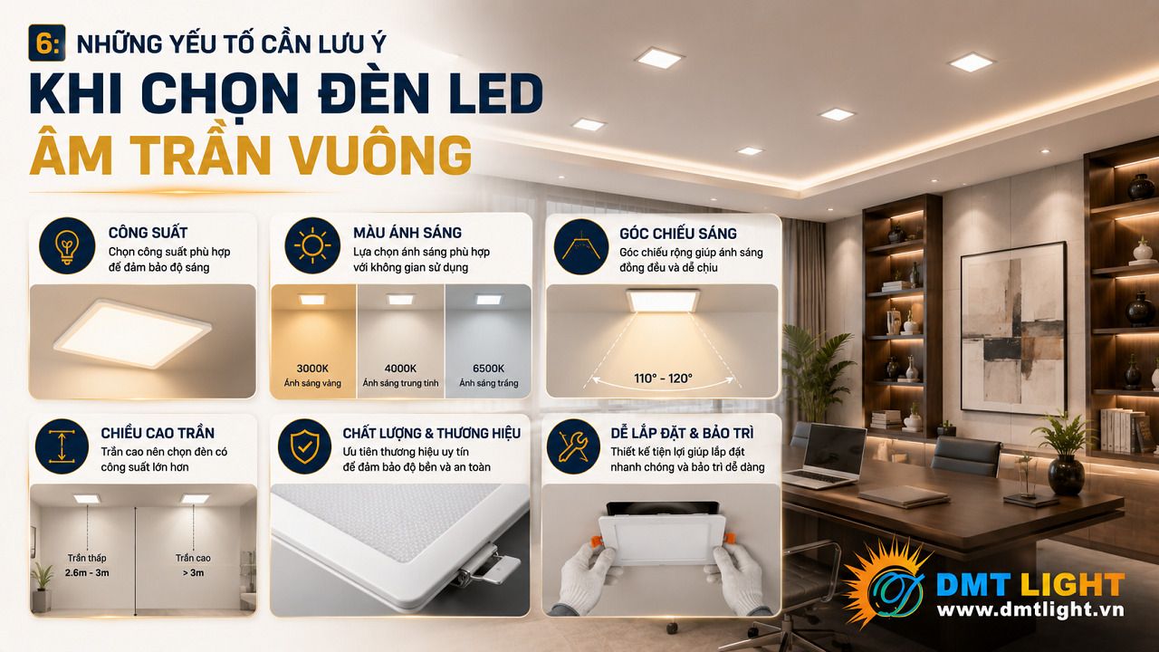 Công suất đèn là yếu tố quan trọng cần lưu ý khi mua đèn LED vuông âm trần