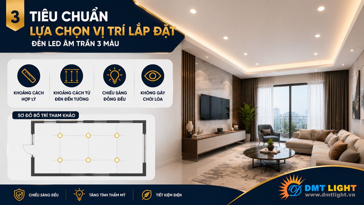 Vị trí lắp đặt phải đảm bảo được khoảng cách giữa các đèn
