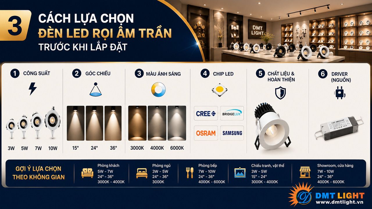 Cần kiểm tra chất lượng chip LED khi lựa chọn đèn LED rọi âm trần
