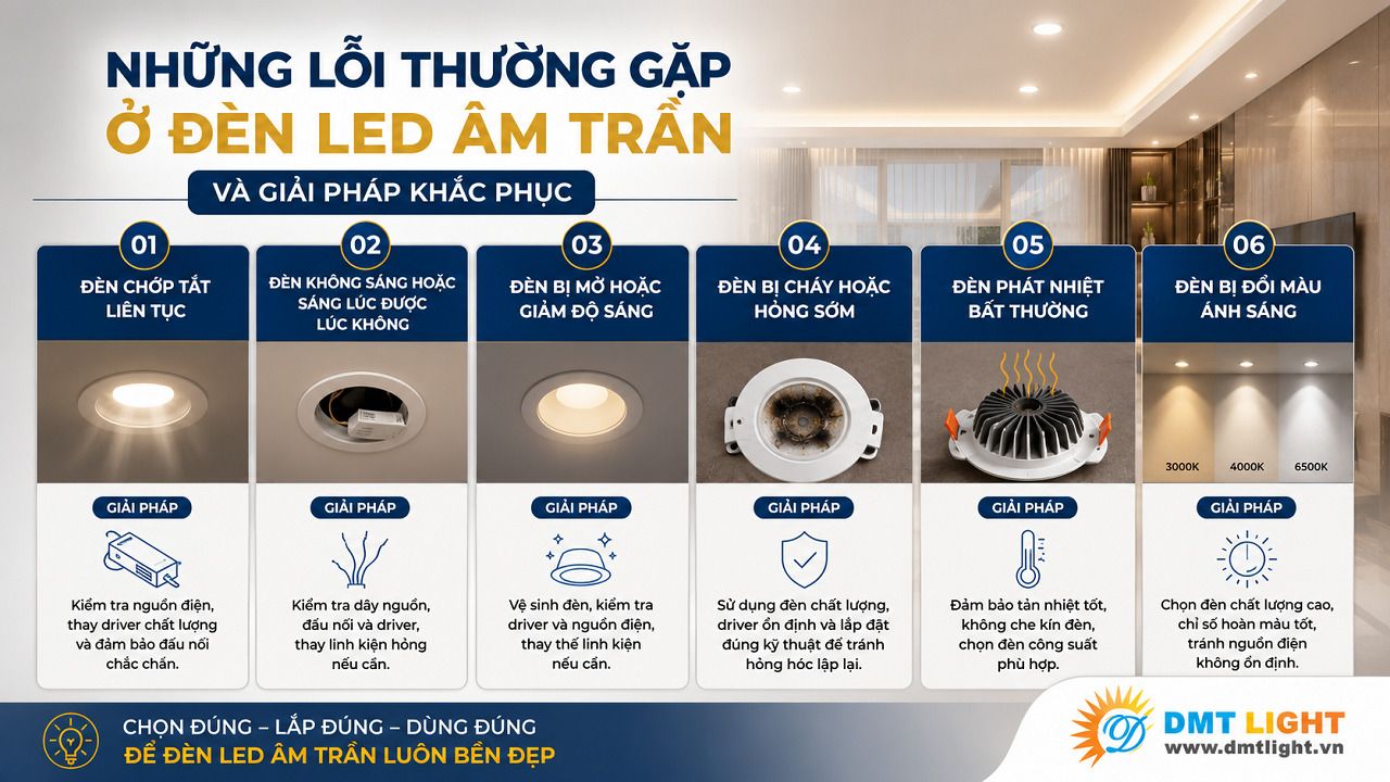 Đèn LED âm trần bị đổi màu ánh sáng là lỗi phổ biến