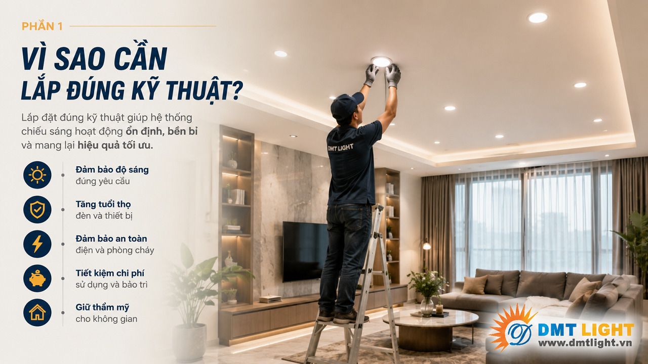 Lắp đặt đèn LED âm trần đúng kỹ thuật giúp đảm bảo hiệu quả chiếu sáng