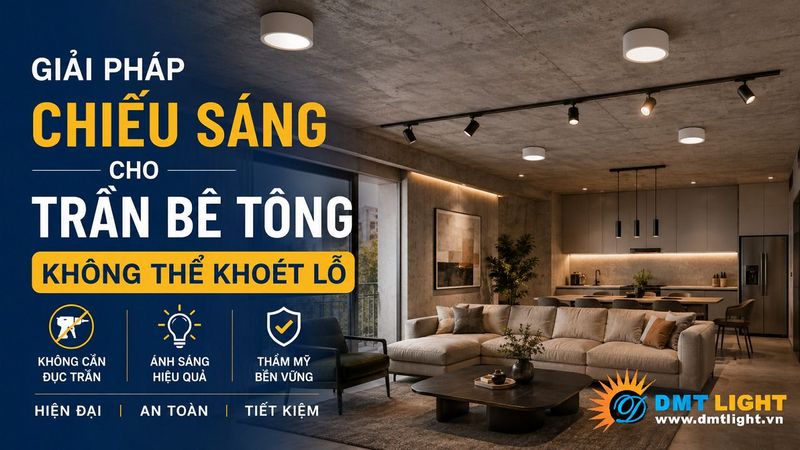 Giải pháp chiếu sáng cho trần bê tông không thể khoét lỗ