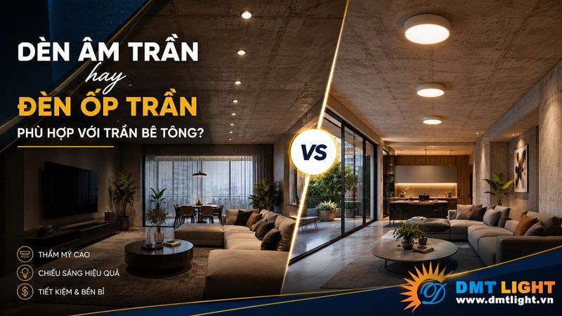 Đèn âm trần hay đèn ốp trần phù hợp với trần bê tông hơn?