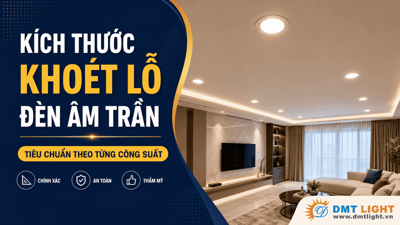 Kích thước khoét lỗ đèn âm trần tiêu chuẩn theo từng công suất