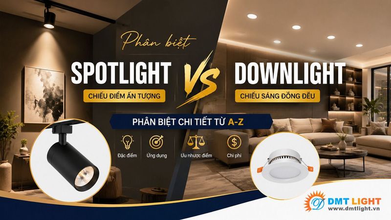 Phân biệt đèn Spotlight và Downlight chi tiết từ A-Z