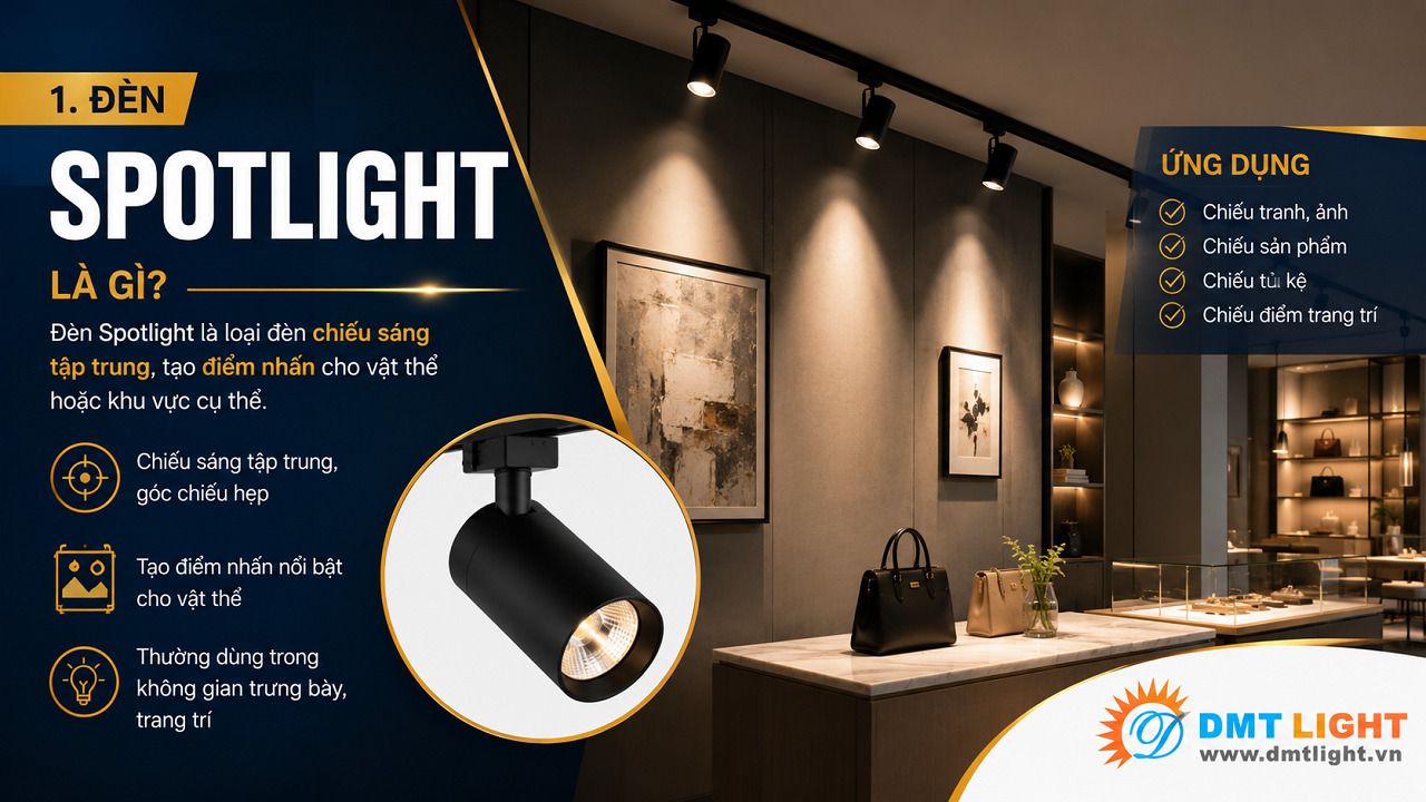 Đèn Spotlight là dòng đèn có khả năng chiếu sáng tập trung