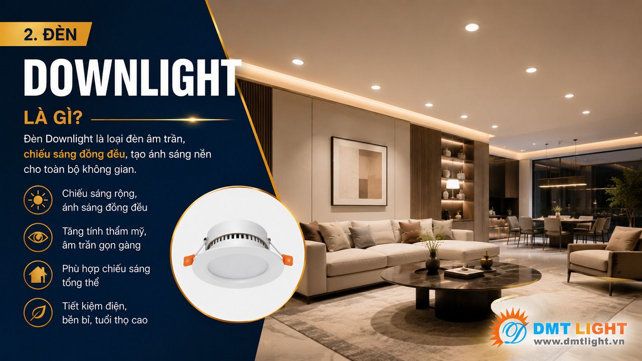 Đèn Downlight đem lại ánh sáng tỏa đều khắp không gian
