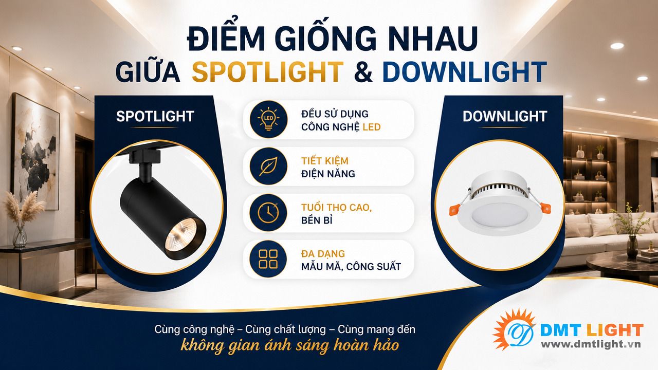 Đèn Spotlight và Downlight có nhiều điểm tương đồng nhau