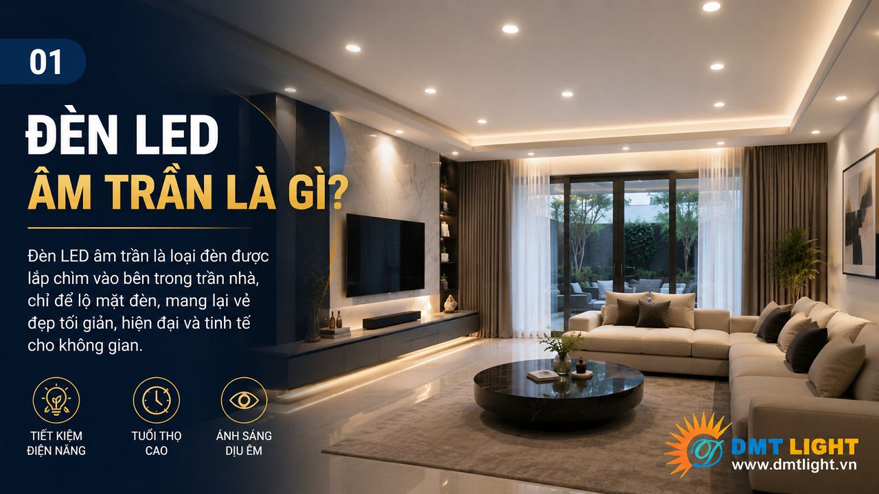Đèn LED âm trần được lắp đặt chìm trong trần nhà với tính thẩm mỹ cao
