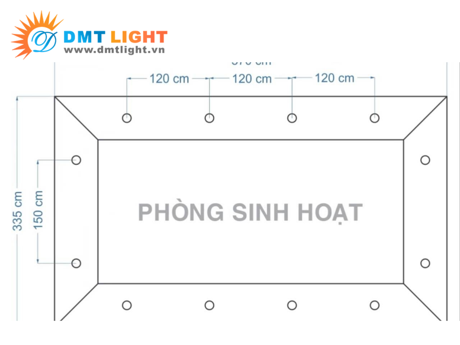 cách bố trí đèn Led âm trần phòng khách