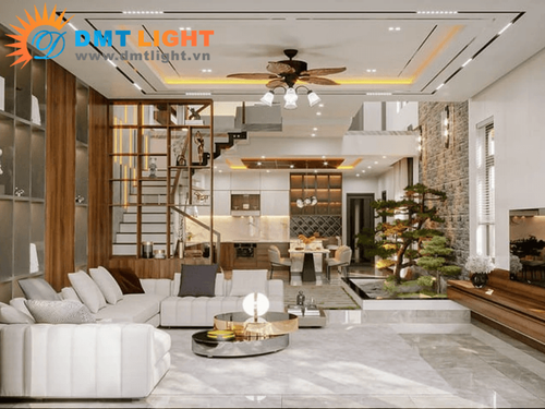 cách bố trí đèn Led âm trần phòng khách