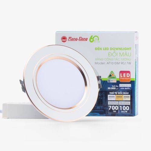 Đèn LED âm trần Downlight đổi màu Rạng Đông AT-RD-AT10-DM-90/7W Viền Vàng