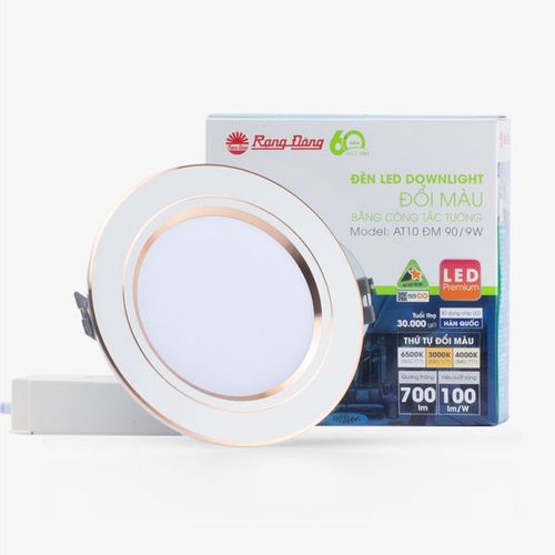 Đèn LED Âm Trần Rạng Đông 90/9W 3 Màu T-RD-AT10-DM-90/9W Viền Vàng