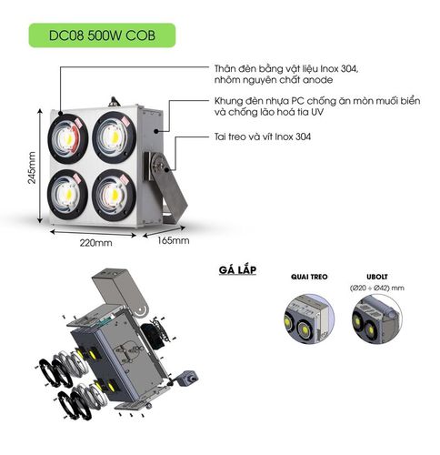Đèn LED đánh cá 500W COB Rạng Đông NG-RD-DC08