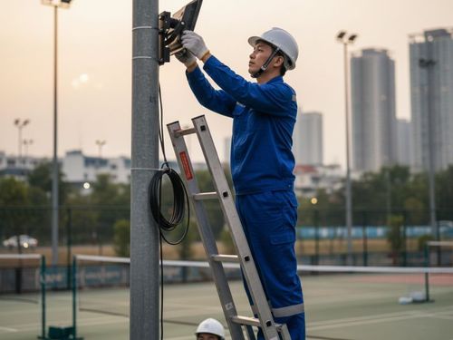 cách lắp đèn sân cầu lông