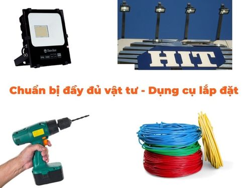 cách lắp đèn pha bảng hiệu ngoài trời