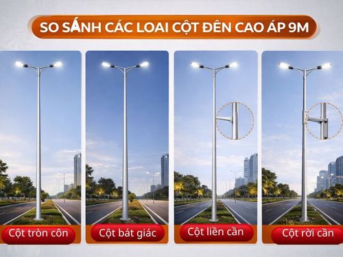 So sánh các loại cột đèn đường chiếu sáng 9m 