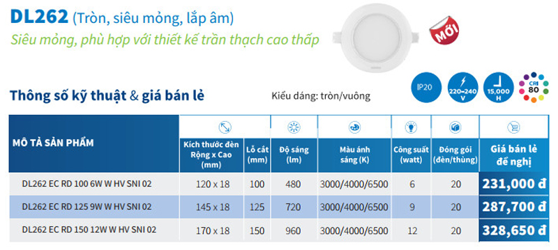 đèn led âm trần philips 9w