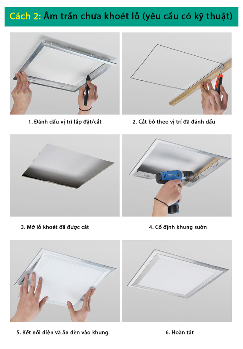 cách lắp đèn led panel vuông