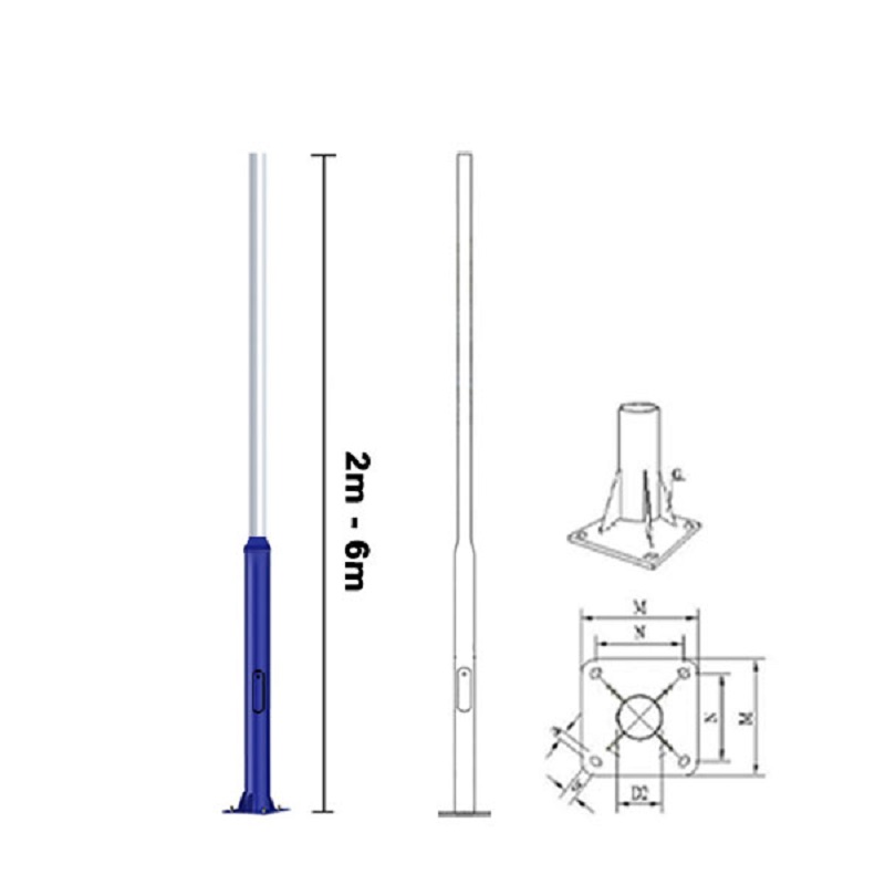 Trụ đèn năng lượng mặt trời sơn tĩnh điện 2 đoạn [2m/3m/4m/5m] Rạng Đông mã TRU-GC03
