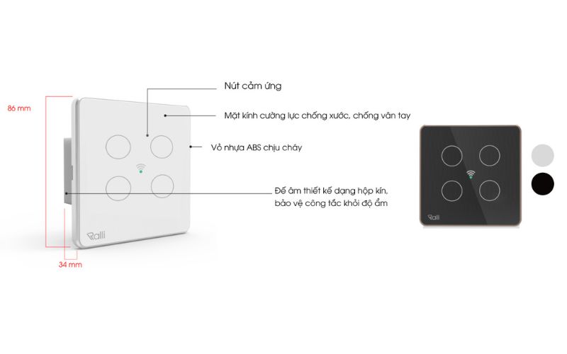 Công tắc cảm ứng thông minh wifi Rạng Đông CO-RD-CTCU.WF-V.04T-MN