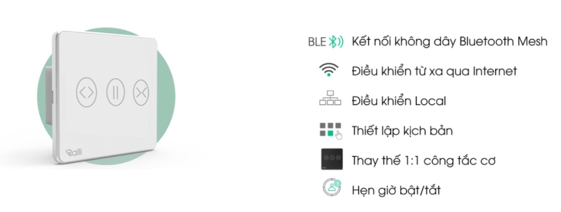 Công tắc cảm ứng rèm BLE Rạng Đông CO-RD-CTCU.BLE-V.REMT