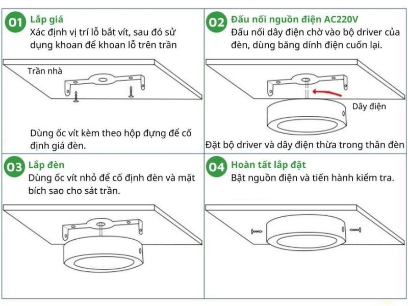 Hướng dẫn lắp đặt đèn LED ốp trần 24W an toàn chỉ trong 15 Phút