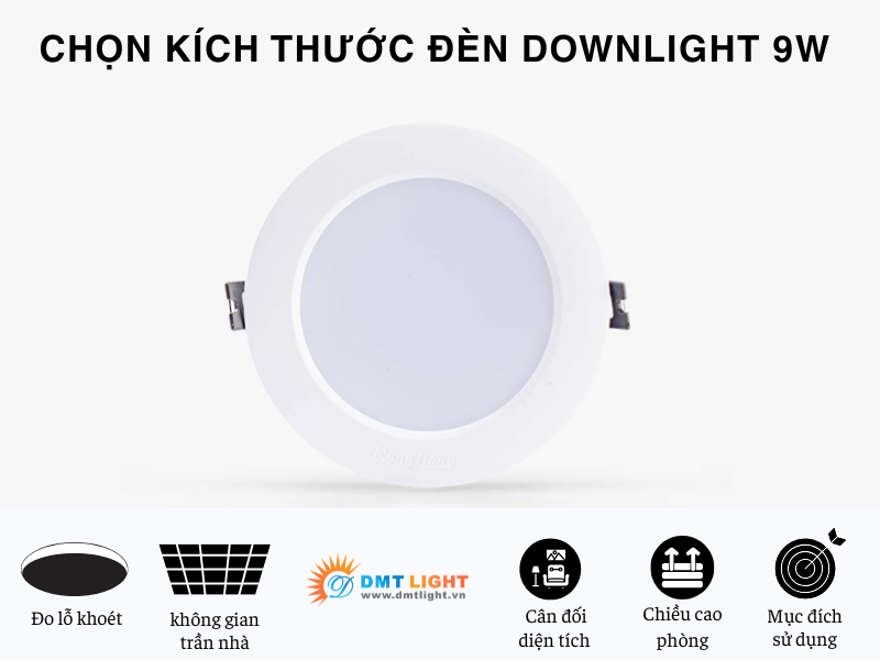 kích thước đèn led âm trần 9w