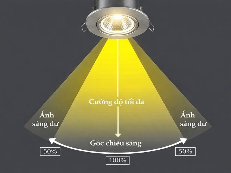 Góc chiếu sáng của đèn LED là góc mở của luồng ánh sáng phát ra từ nguồn sáng