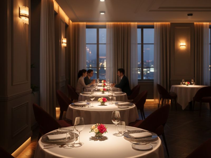 Hệ thống chiếu sáng tiêu chuẩn cho nhà hàng sẽ sử dụng góc chiếu 25° cho bàn ăn