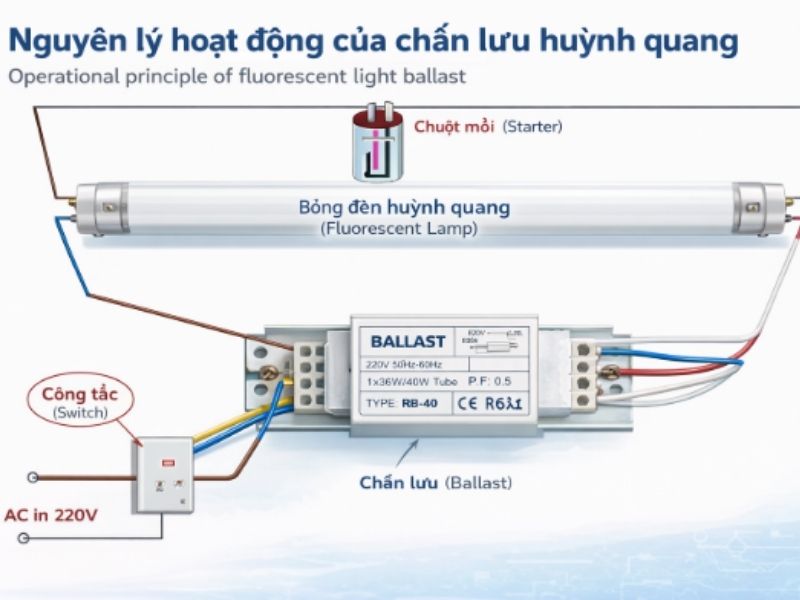 Nguyên lý hoạt động của chấn lưu điện cảm